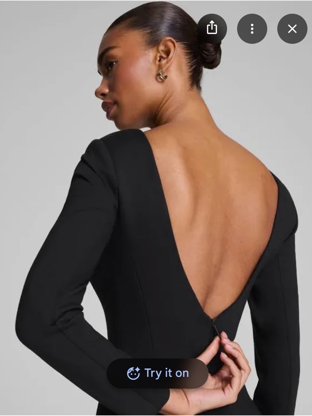 SPANX Black Long-Sleeve Backless V-Neck Dress ponte